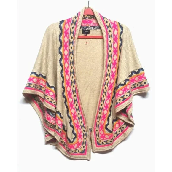 Fate Poncho Shawl Cape Wrap Tan Pink Boho Tribal Native Aztec One Size WARM EUC - Picture 2 of 10